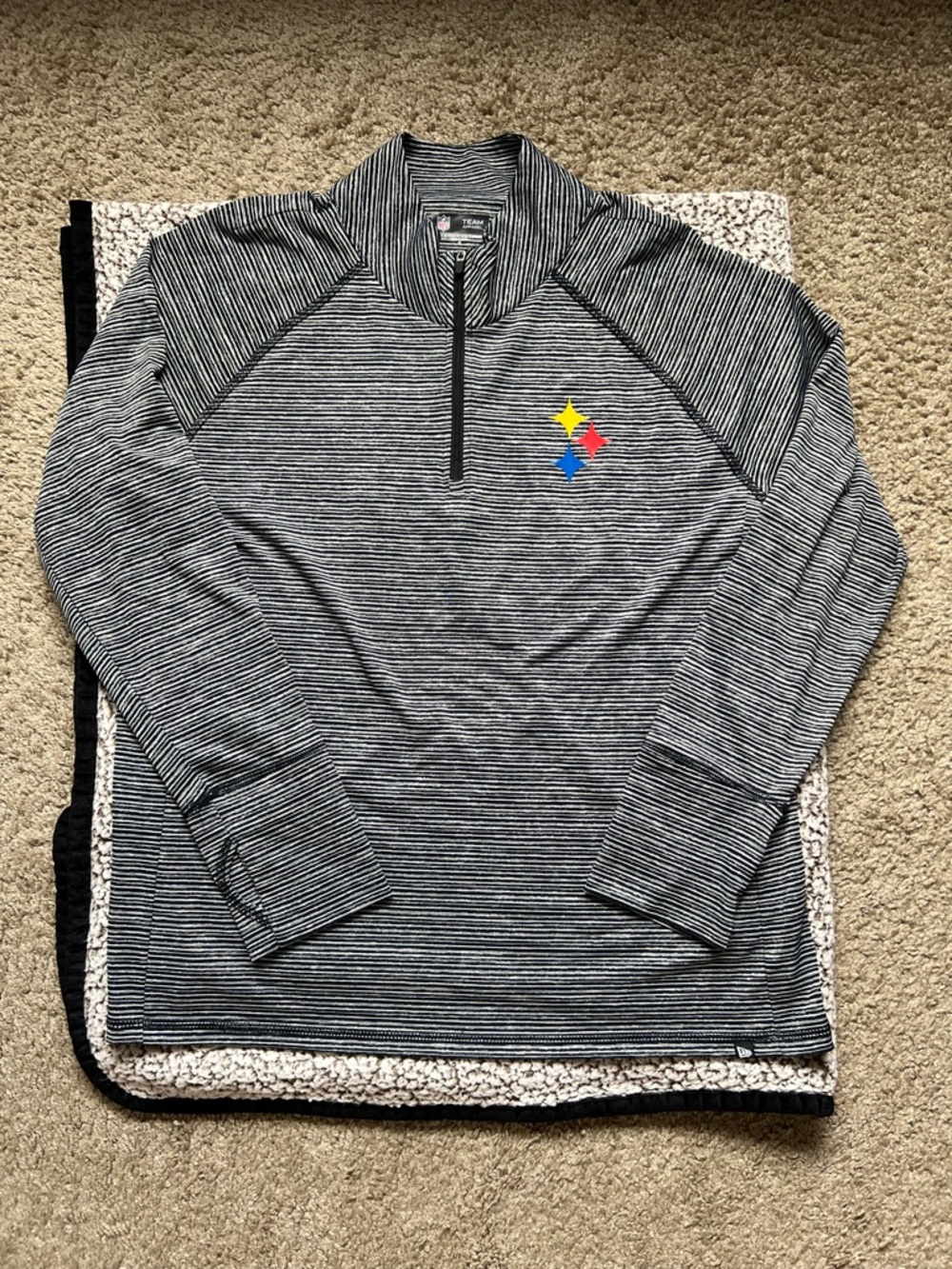 NFL Pittsburgh Steelers Black and White Striped Zip Pullover